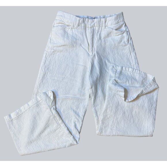 Zara Womens Ivory Textured Wide Leg Pants XS High-Waist Viscose/Linen Bohocore - Picture 10 of 13